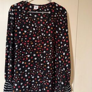 CAbi Black Floral Blouse